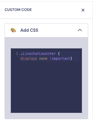 How to add custom CSS in Landbot Design section to hide default widget